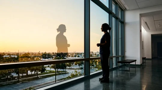 Shift worker transitioning from night work to daytime schedule during early morning hours