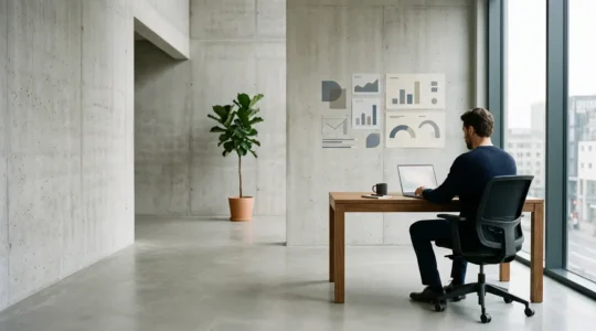 Professional analyzing business data with minimal information to derive strategic insights