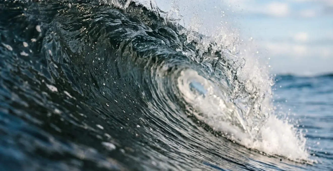 Close-up of a steep wave pocket showing the power source for beach break turns