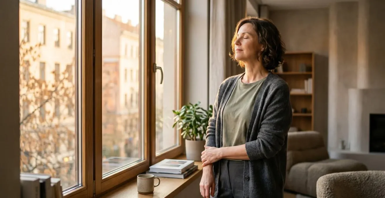 Person experiencing natural morning light through large window symbolizing circadian rhythm reset