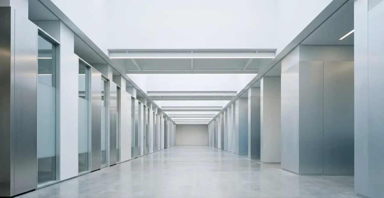 Clean minimalist environment representing modern cloud computing infrastructure with abstract architectural elements