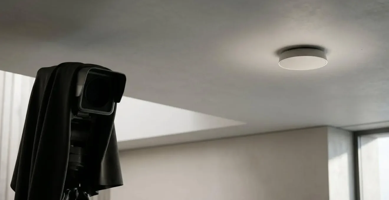 Discreet ceiling-mounted millimeter-wave radar sensor providing contactless fall detection without cameras in a senior living space