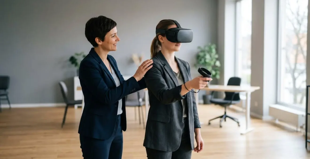 Spacious corporate VR training room with clear safety boundaries