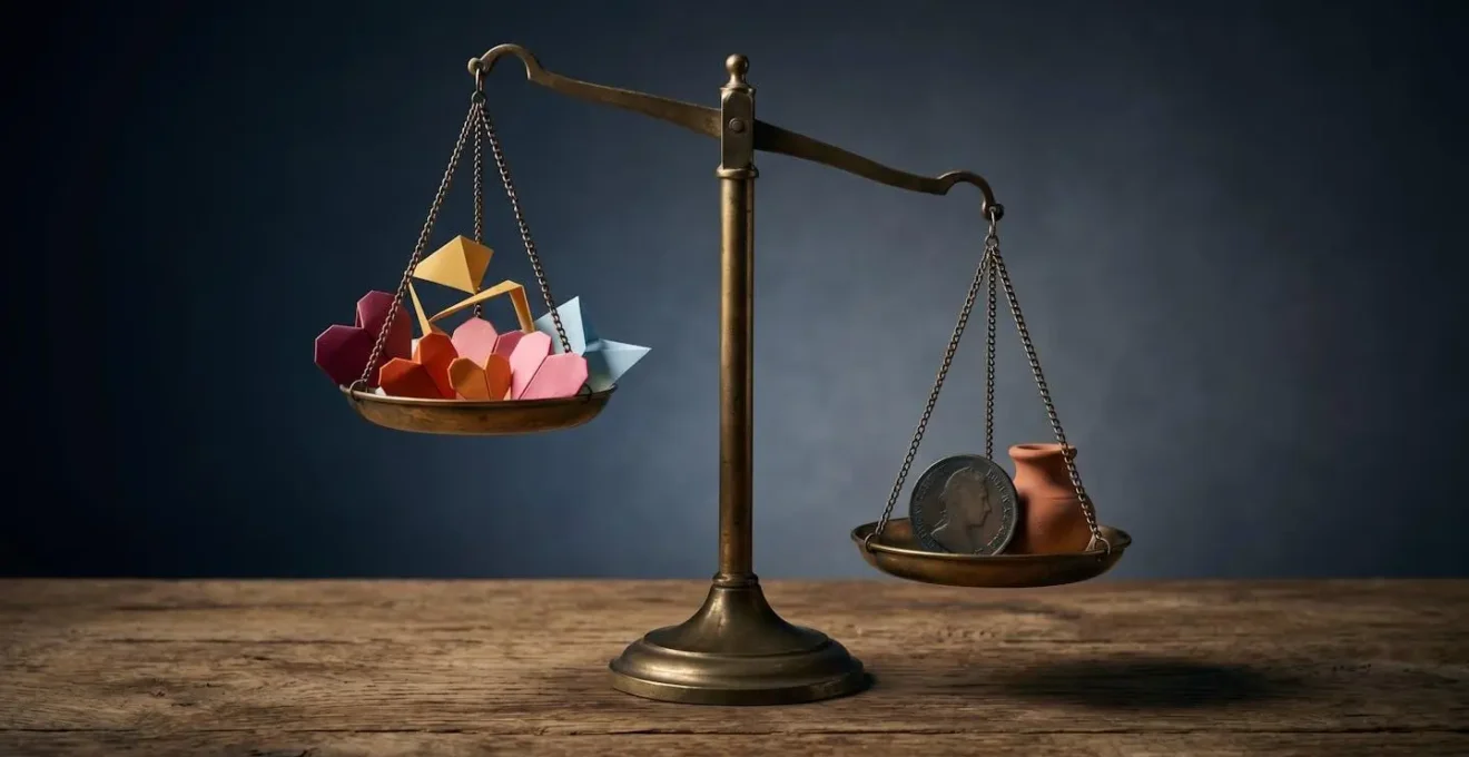 Symbolic representation of social media engagement versus actual business value through abstract visual metaphor