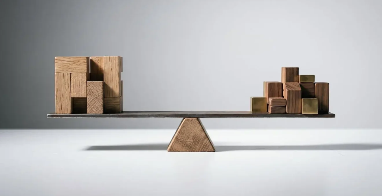 Balanced composition showing strategic decision-making elements representing build versus buy technology choices