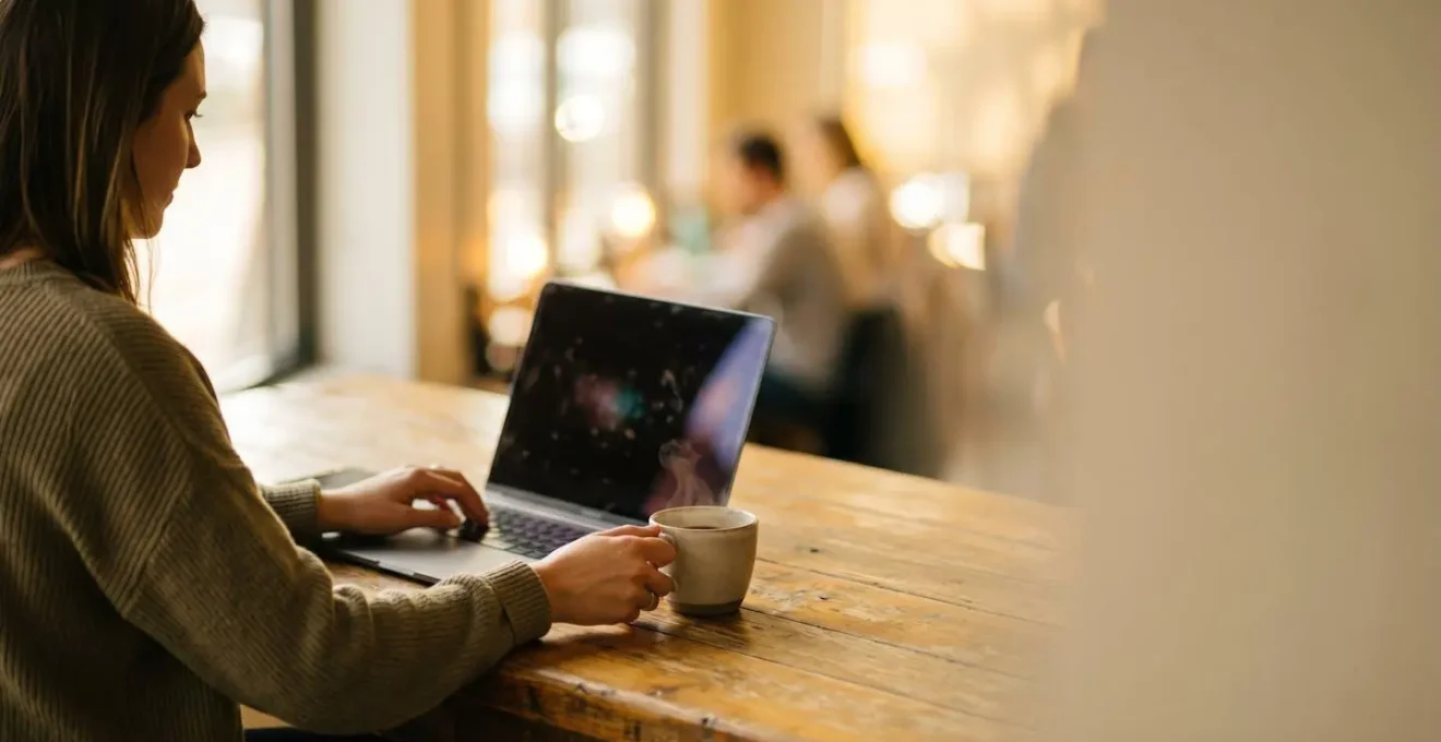 Warm communal workspace environment fostering organic social connections among remote workers