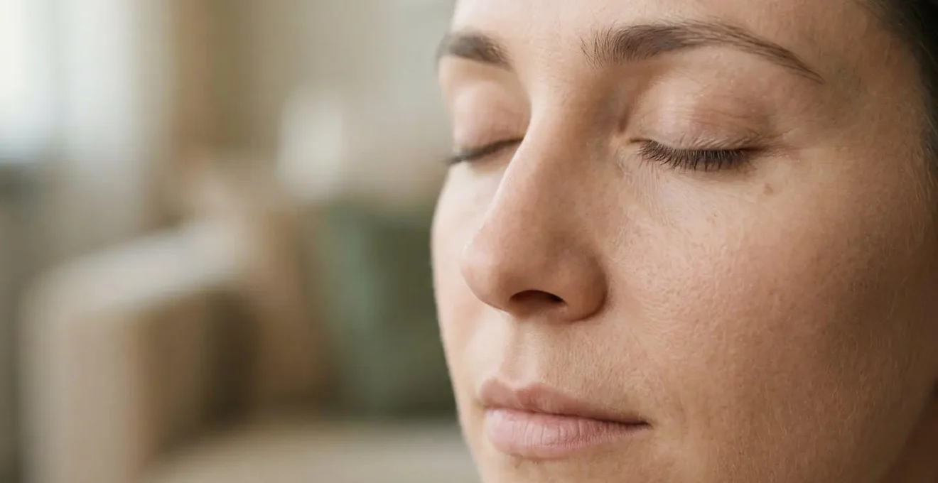 Close-up of serene individual practicing vagus nerve breathing exercise for stress and cortisol management